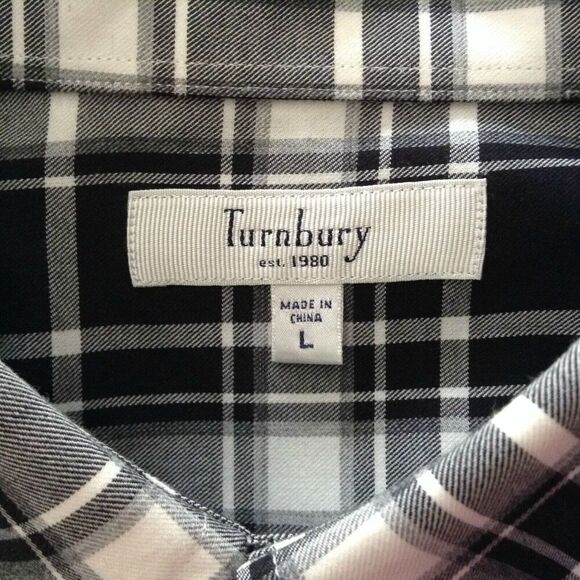 Turnbury Shirt Men's Large Black White Plaid Button Down Cotton Business Casual - Picture 4 of 4